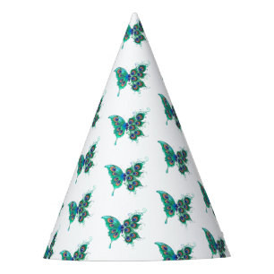 Chapeaux De Fètes Papillon aux plumes de paon vert