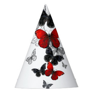 Chapeaux De Fètes Papillons noirs et rouges volants
