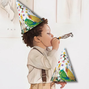 Chapeaux De Fètes Parrots & Confetti Tropicaux Un Mignonne Feu Anniv