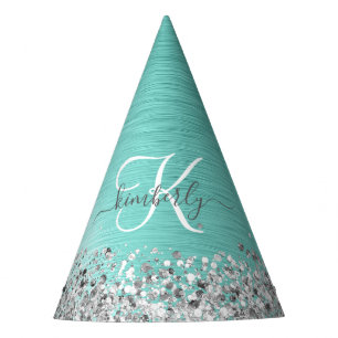 Chapeaux De Fètes Parties scintillant argentée turquoise en métal br