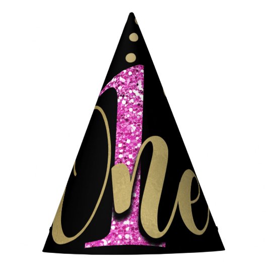 Chapeaux De Fètes Parties scintillant rose ONE Floral noir 1er anniv (Devant)