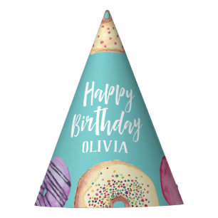 Chapeaux De Fètes Pastel Aquarelle Donut Personnalisé Anniversaire