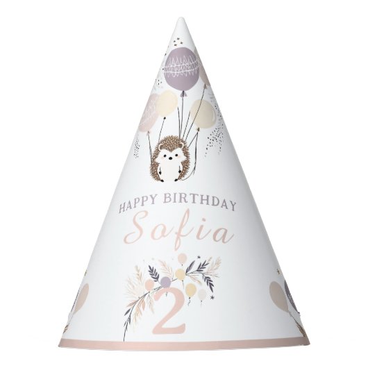 Chapeaux De Fètes Pastel Boho Hedgehog et Balloons Anniversaire (Devant)