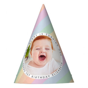 Chapeaux De Fètes Pastel Rainbow Stripes joyeuse photo d'anniversair