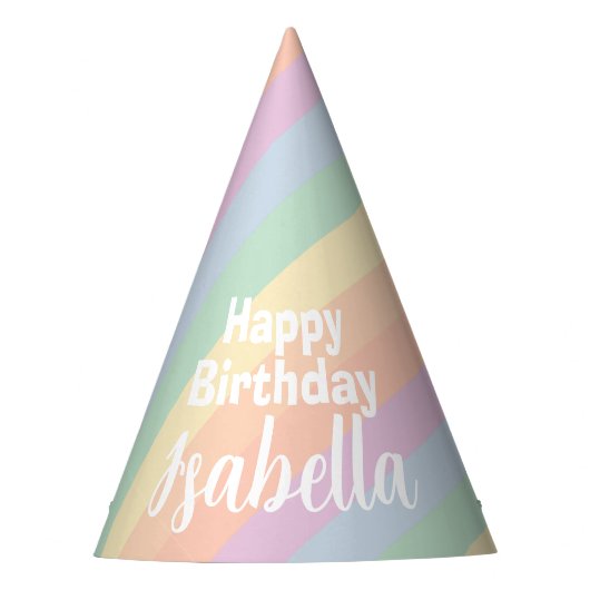 Chapeaux De Fètes Pastel Rainbow Stripes Joyeux Anniversaire (Devant)