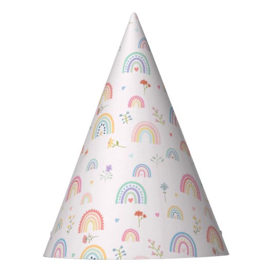 Chapeaux De Fètes Pastel Rainbows Girly Fleurs sauvages & Coeurs (Devant)