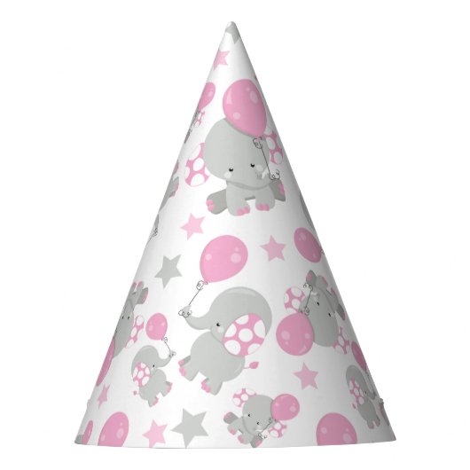 Chapeaux De Fètes Pattern of Elephants, Cute Elephants - Pink Gray (Devant)