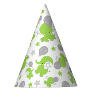 Chapeaux De Fètes Pattern of Green Elephants, Cute Elephants, stars