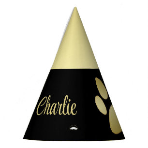Chapeaux De Fètes Paw chien brillant or sur arrière - plan noir