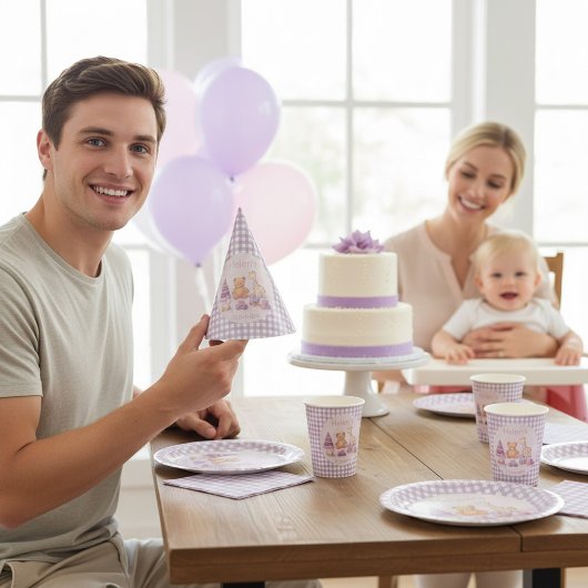 Chapeaux De Fètes Personalized Lavender Gingham 1st Birthday Paper