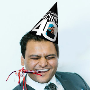 Chapeaux De Fètes photo de 40e anniversaire personnalisée blanc noir