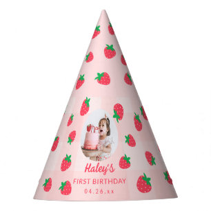 Chapeaux De Fètes Photo de premier anniversaire de bébé rose fraise