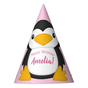 Chapeaux De Fètes Pingouin Anniversaire rose