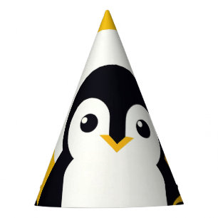 Chapeaux De Fètes Pingouin rétro noir jaune en Motif géométrique