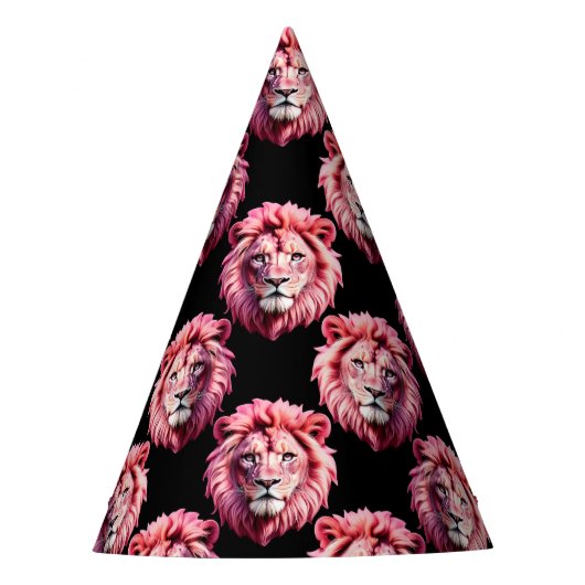 Chapeaux De Fètes Pink Lion Head Animal Pattern Design - Black (Devant)