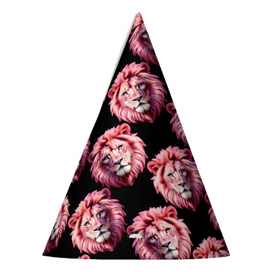 Chapeaux De Fètes Pink Lion Head Animal Pattern Design - Black  (Gauche)