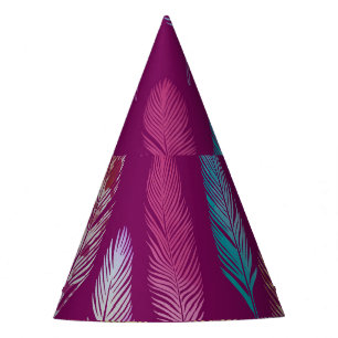 Chapeaux De Fètes Plumes colorées : motif arrière - plan violet.