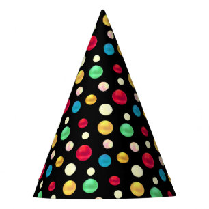 Chapeaux De Fètes Points multicolores sur un Anniversaire noir