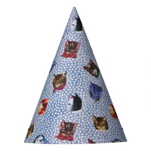Chapeaux De Fètes Pois bleu chat Kitten Aquarelle