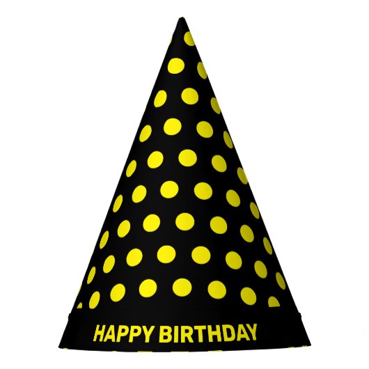 Chapeaux De Fètes Pois jaunes sur Black Joyeux Anniversaire (Devant)