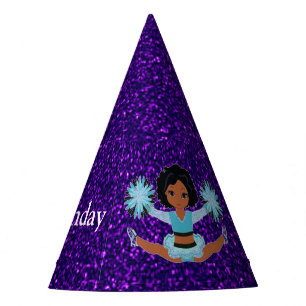 Chapeaux De Fètes Pom-pom girl "Joyeux Anniversaire" Étincelle viole