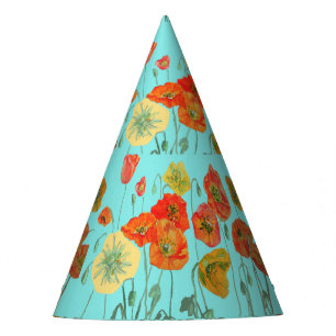 Chapeaux De Fètes Poppies de pavot jaune orange rouge Aqua aux fleur