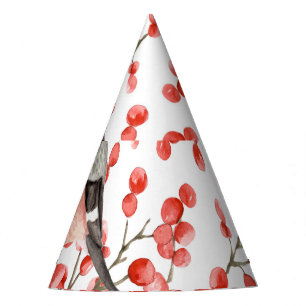 Chapeaux De Fètes Red Berries Bullfinches Motif aquarelle