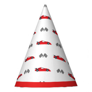 Chapeaux De Fètes Red Fast one retro voiture de course à damiers dra
