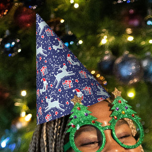 Chapeaux De Fètes Rennes de Noël et motif d'oiseaux musicaux