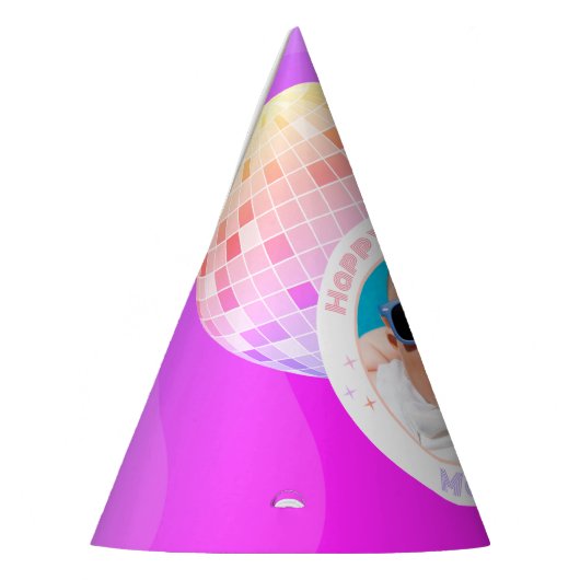 Chapeaux De Fètes Retro Funky 90s Disco Ball Happy Birthday Photo (Gauche)