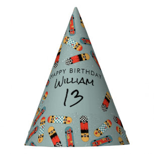 Chapeaux De Fètes Retro Skateboard Blue Cool Skateboard Anniversaire