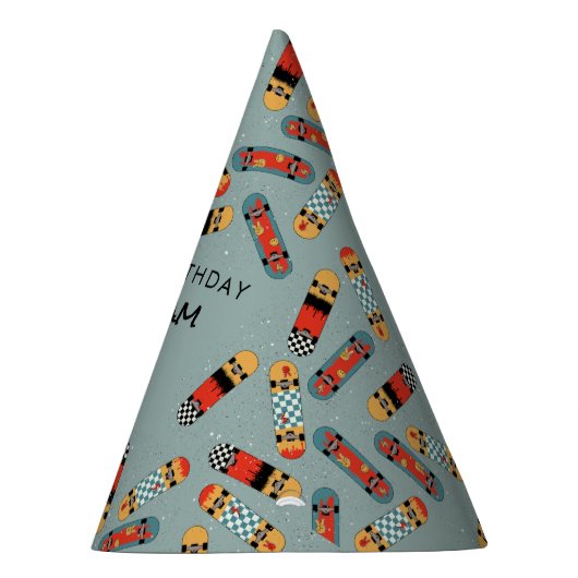 Chapeaux De Fètes Retro Skateboard Blue Cool Skateboard Anniversaire (Droite)