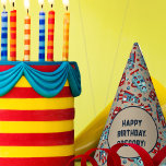 Chapeaux De Fètes Robots rétro mignons Sci-Fi Boys Anniversaire<br><div class="desc">Ajoutez une touche de science-fiction vintage à n'importe quelle fête avec ces casquettes personnalisés. Avec des illustrations de mignons robots de style rétro dans les tons rouge et bleu contre un arrière - plan bronzé, ceux-ci sont prêts à être personnalisés avec votre message personnalisé, les rendant parfaits pour les fêtes...</div>