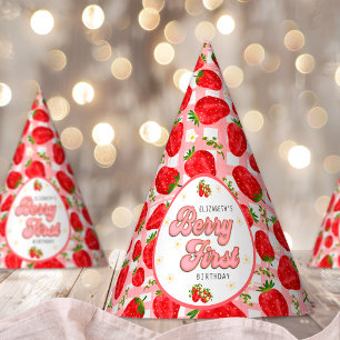 Chapeaux De Fètes Rose Blanc Rouge Fraise 1er Anniversaire Baie Prem