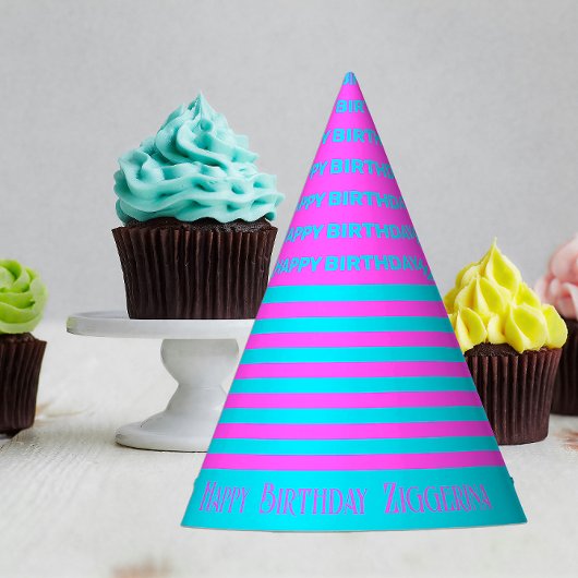 Chapeaux De Fètes Rose, Turquoise rayures Casquette de fête d'annive