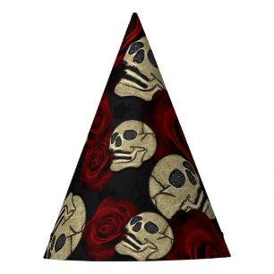 Chapeaux De Fètes Roses Rouges & Crânes Floral Gothique Gris Noir