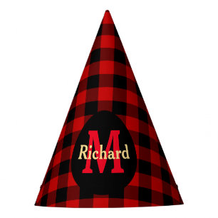 Chapeaux De Fètes Rouge et noir carreau monogramme et nom