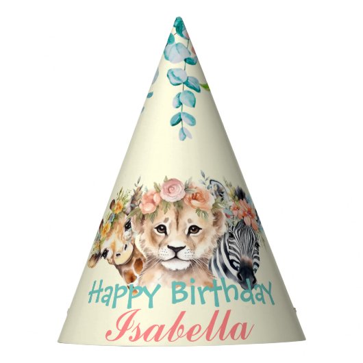 Chapeaux De Fètes safari mignon animaux zèbres jungle Floral Anniver (Devant)