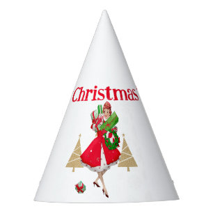 Chapeaux De Fètes Salutations de Noël de la Vintage dame de 1950