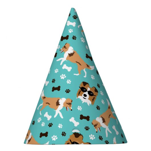 Chapeaux De Fètes Shetland Sheepdog Shelter Pawprint Motif Party (Droite)