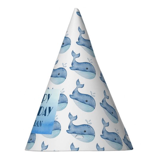 Chapeaux De Fètes Simple mignonne Baleine Bleu Mer Joyeux Anniversai (Droite)