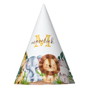 Chapeaux De Fètes Simple Safari Jungle Monogramme 1er anniversaire