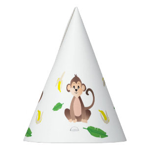 Chapeaux De Fètes Singe aux feuilles tropicales bananes pelées