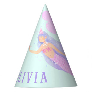 Chapeaux De Fètes Sirène sous la mer Anniversaire Fille Nom d'âge Bl