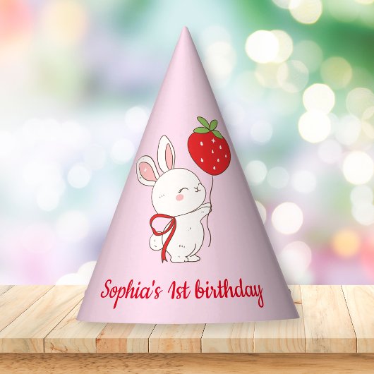 Chapeaux De Fètes Strawberry Bunny Birthday Pink