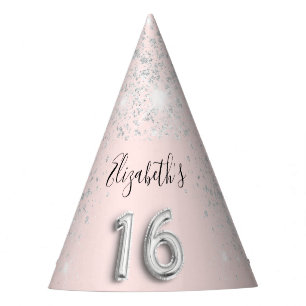 Chapeaux De Fètes Sweet 16 blush rose argent brillant nom