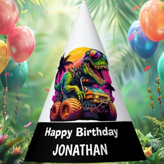 Chapeaux De Fètes T Rex Monster Truck Joyeux Anniversaire