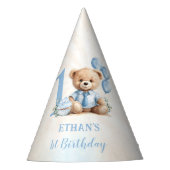 Chapeaux De Fètes Teddy Bear 1er Anniversaire Blue Ballons Papier (Devant)