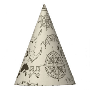 Chapeaux De Fètes Thème pirate : motif nautique vintage.