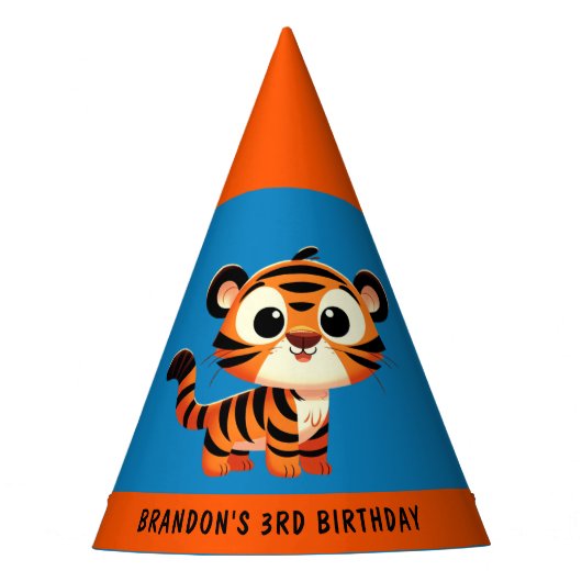 Chapeaux De Fètes Tiger bleu Orange Boy 3e fête d'anniversaire (Devant)